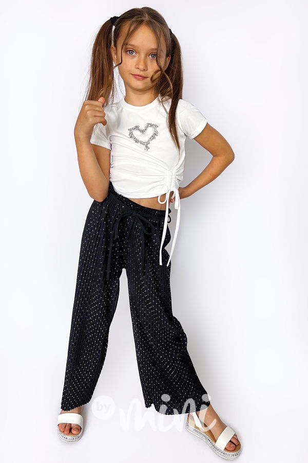 Volné plisované kalhoty s kamínky black