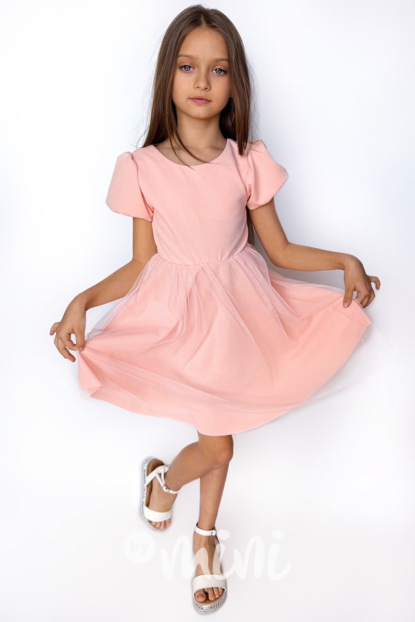Tylové šaty s velkou mašlí pink