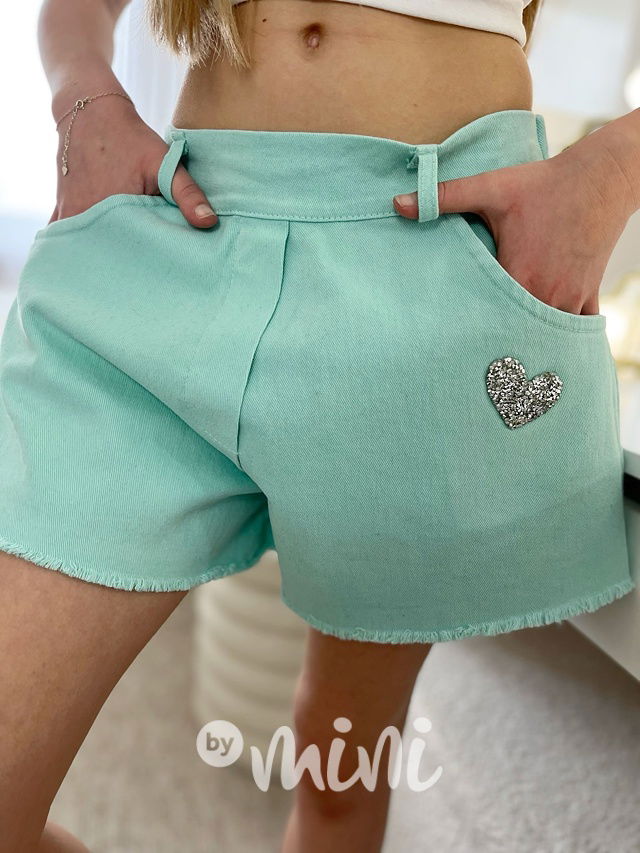 Mintové stretch denim šortky