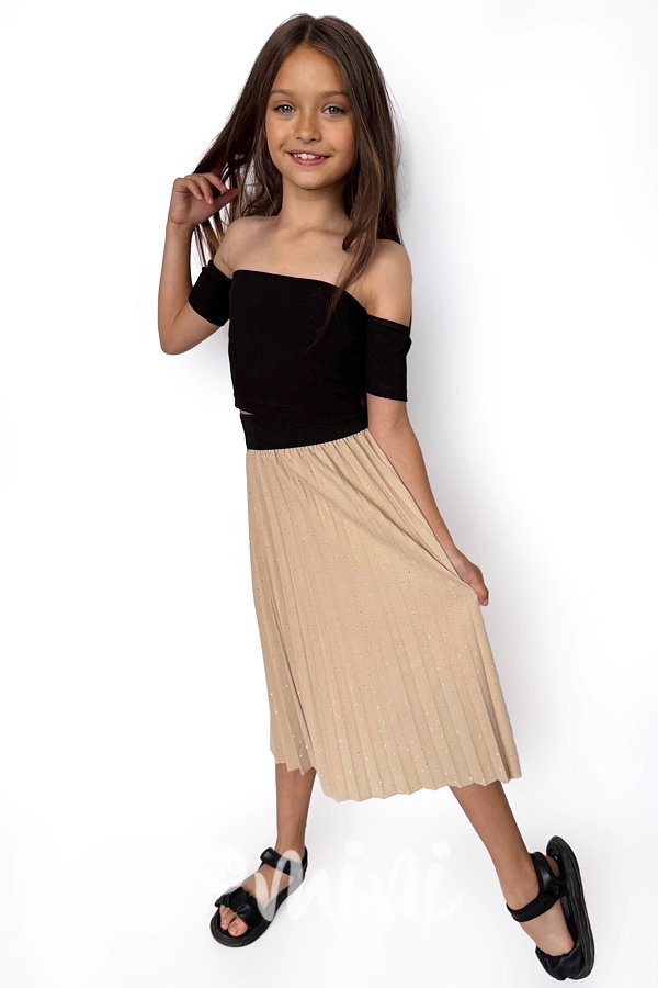 Midi plisovaná sukně s kamínky beige