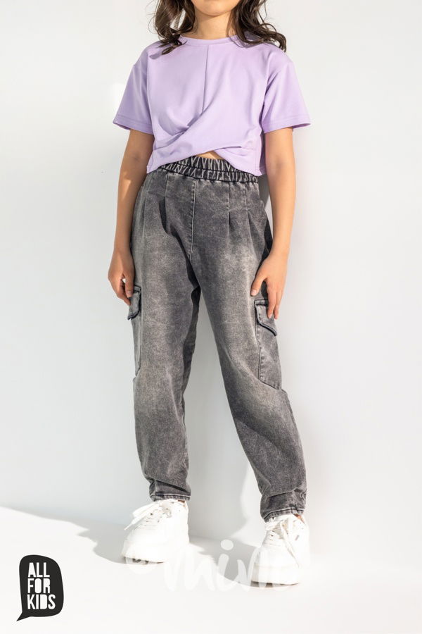 All for kids soft denim barel jeans ice black