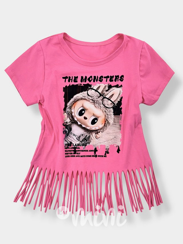 Labubu triko MONSTERS třásničky růžové