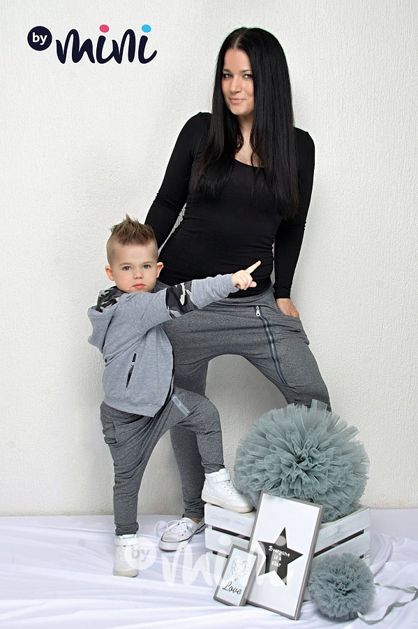 Šedý melír baggy tepláčky zip