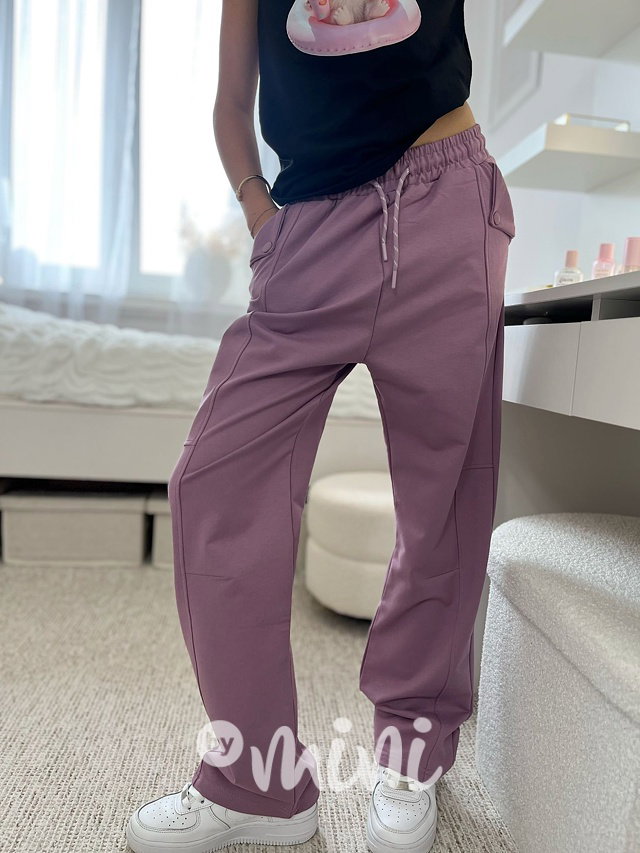 FASHION maxi volné lounge tepláky lila