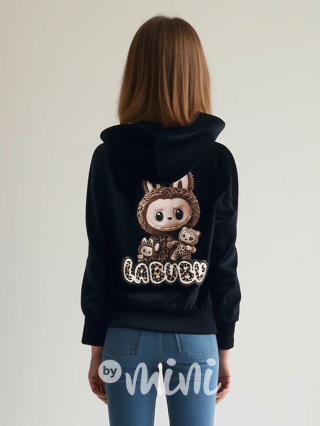 Labubu soft velur mikina leopard černá