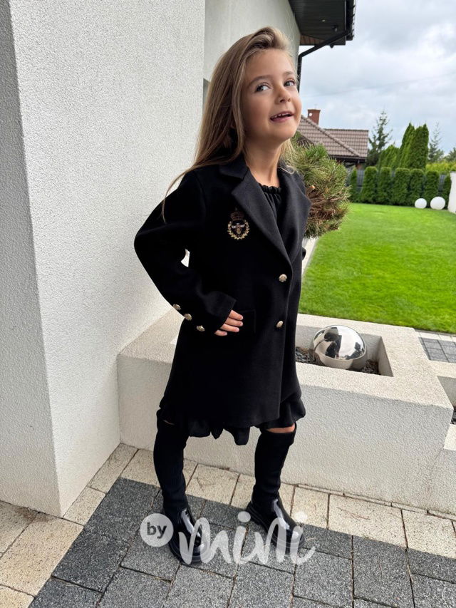 Flaušový kabátek college černý