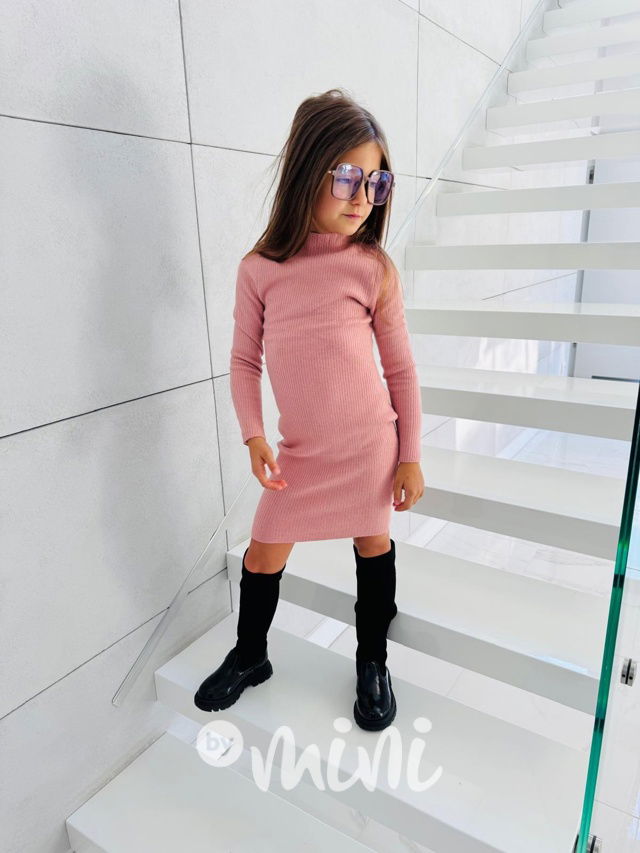 Slim svetrové stretch šaty růžové