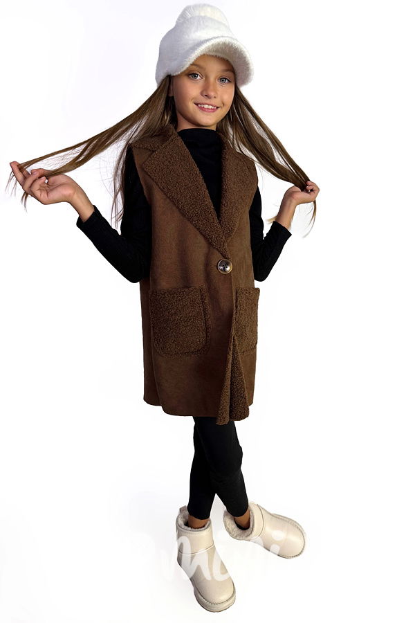 Beránková long vesta chocolate