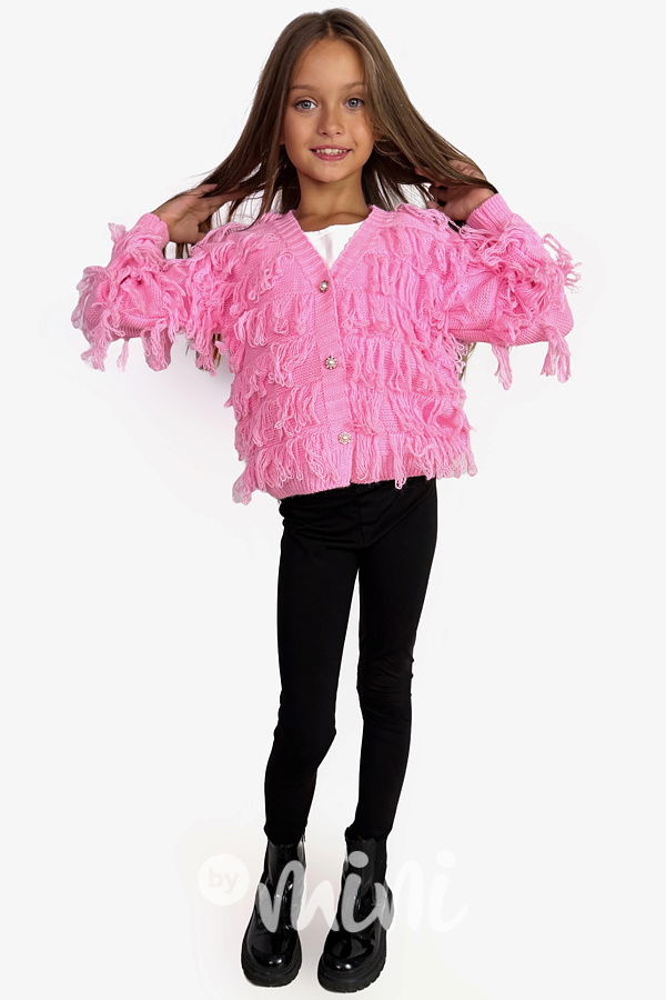 Růžový třásňový svetřík