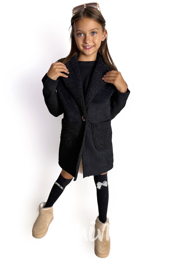 Beránková long vesta černá