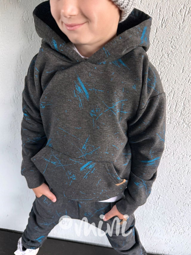 Zateplené šedá mikina blue splash
