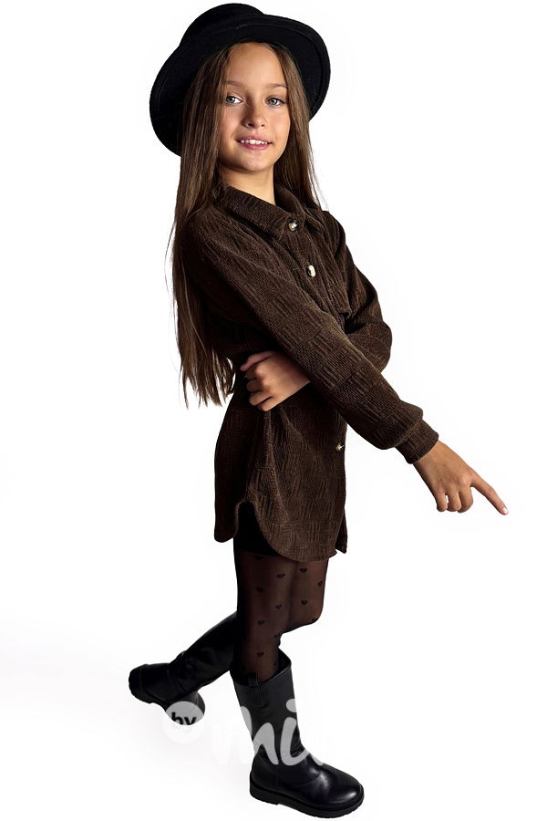 Podzimní košilové šaty s páskem hnědé