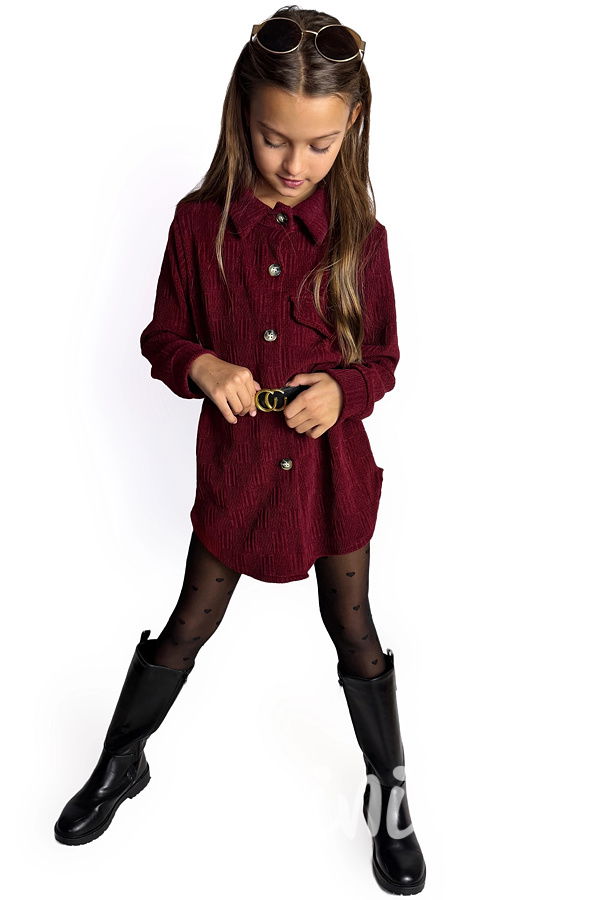 Podzimní košilové šaty s páskem bordo