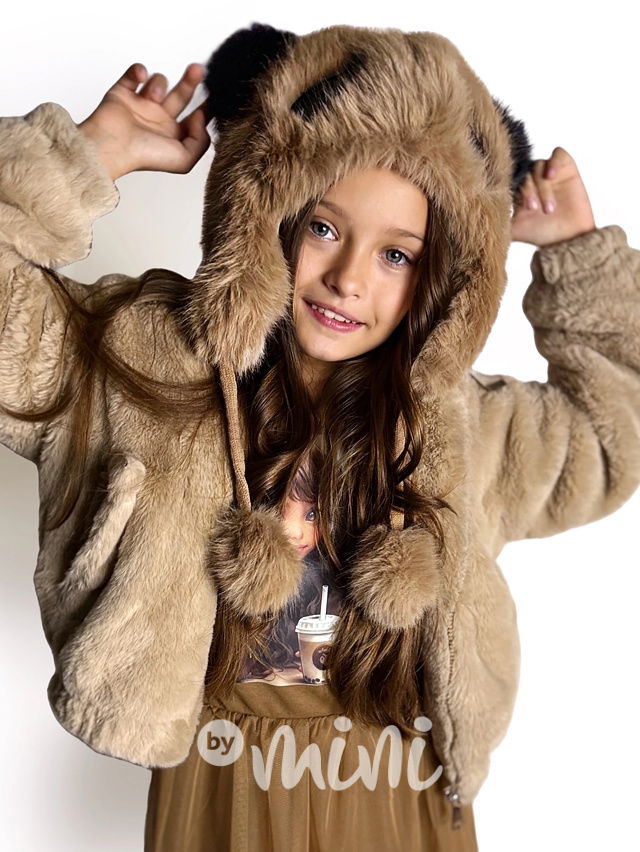 Panda chlupatá čepice hnědá