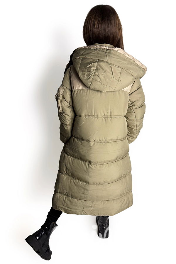 Ultra dlouhý zimní kabát khaki/beige