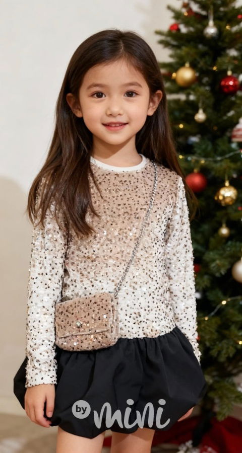 Flitrové šaty s kabelkou Champagne gold