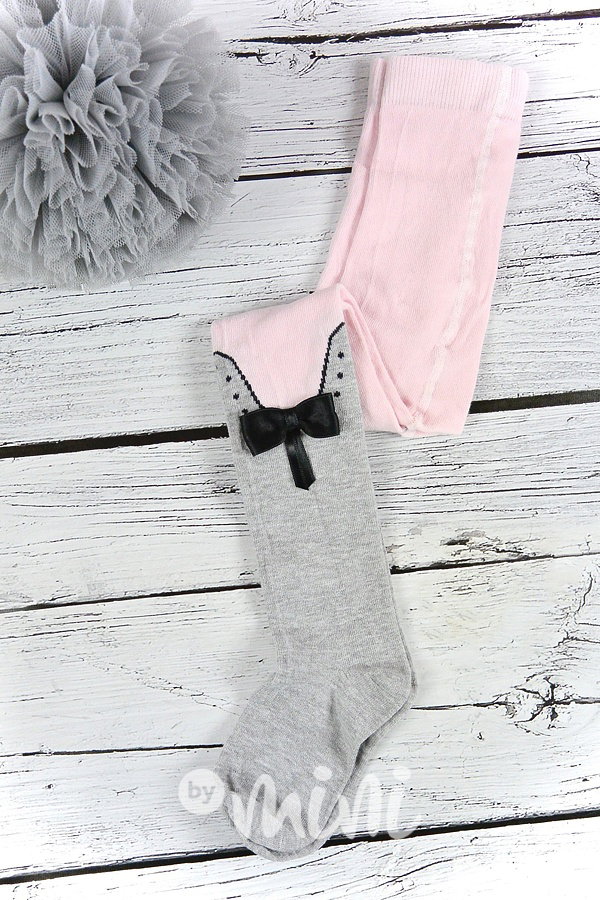 Pink&Grey punčochy s mašličkou