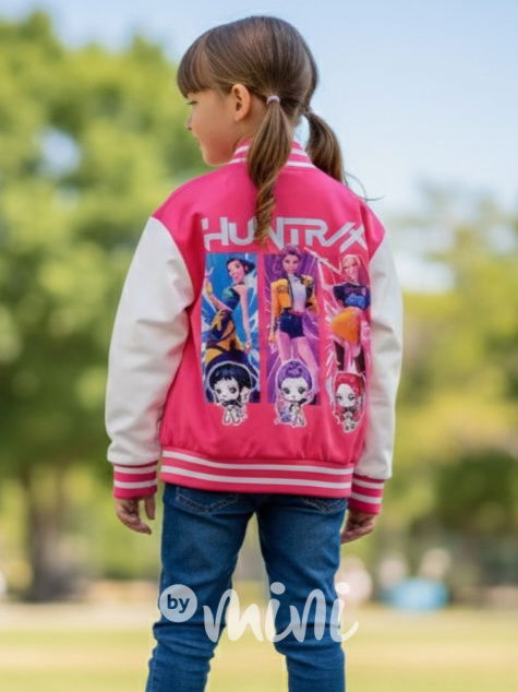 Huntrix baseball mikina pink/white