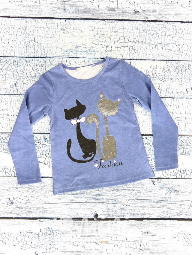 Jeans cat triko s přetáčecími flitry