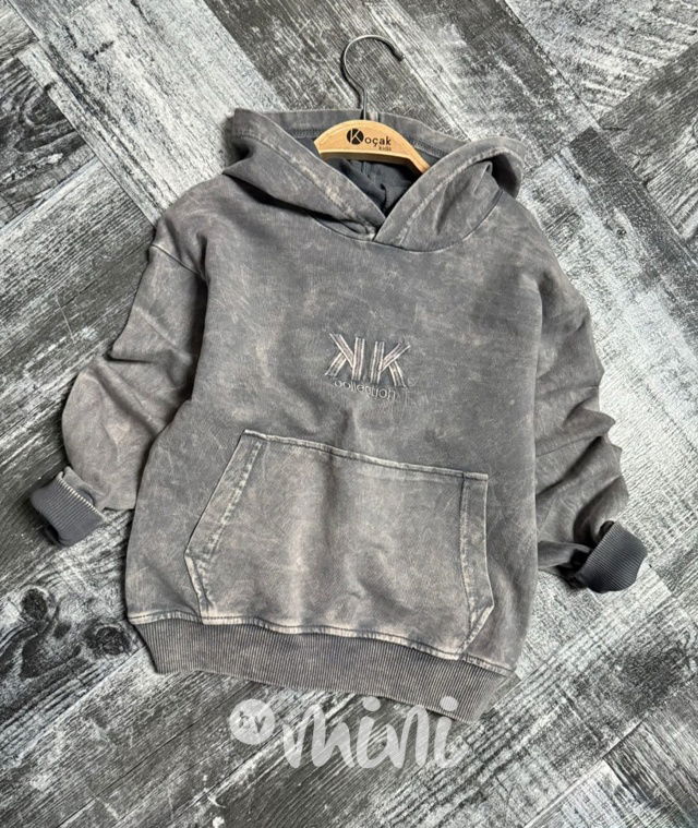 Acid wash denim mikina grey