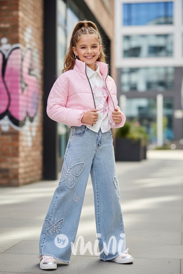 Volné široké denim rifle BUTTERFLY