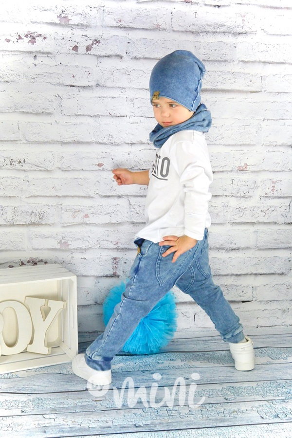 Jeans tepláčky + jeans houmleska s tunelem