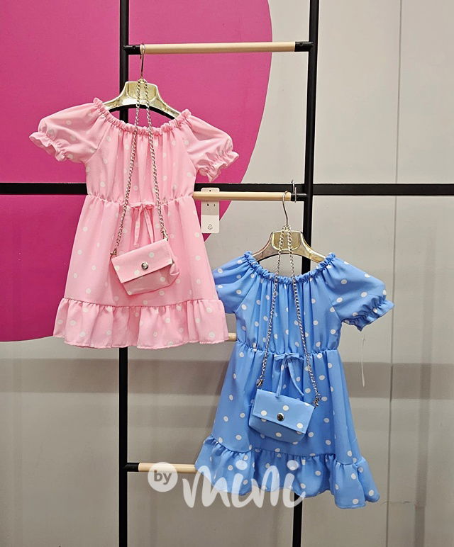 Letní puntíkaté šaty s kabelkou modré