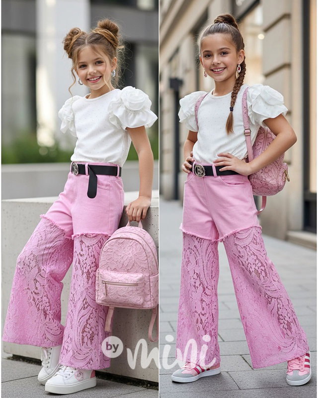 Glam lace džíny růžové + pásek