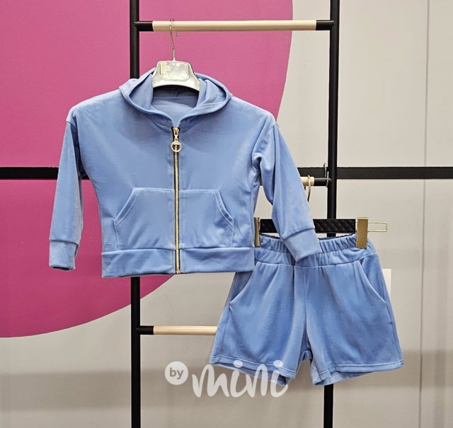 Soft velur mikina + šortky baby blue