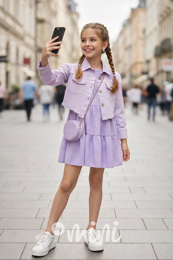 Fialová crop denim bunda