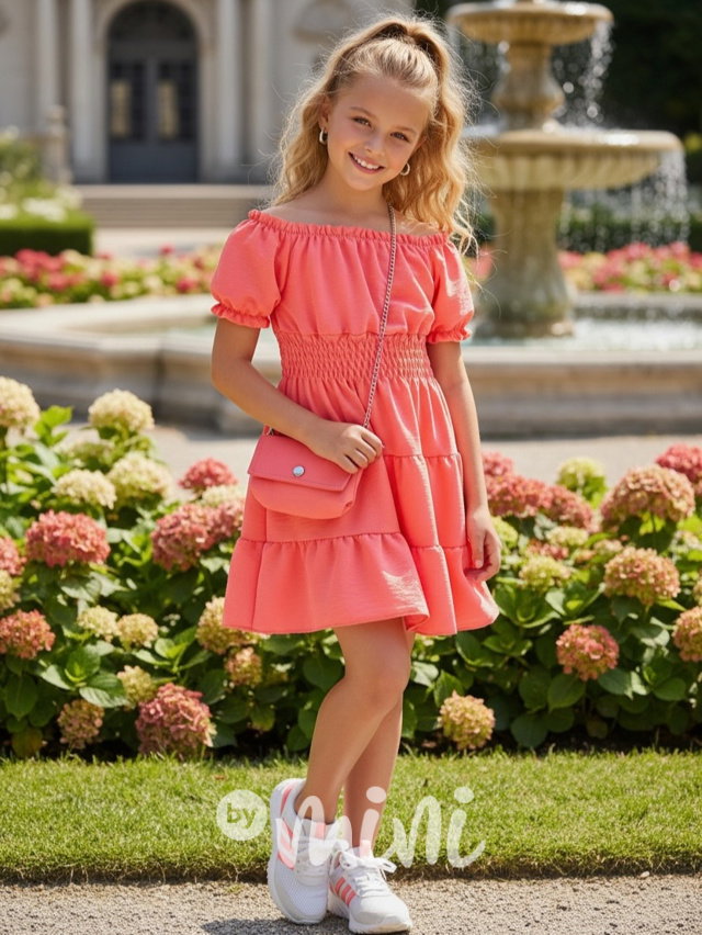 Letní vzdušné šaty s kabelkou coral