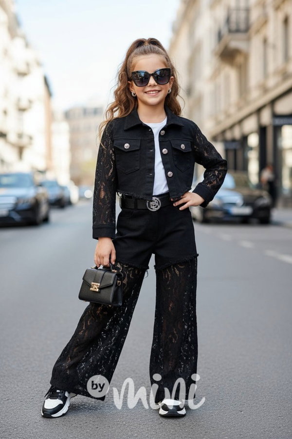 Glam lace denim bunda černá