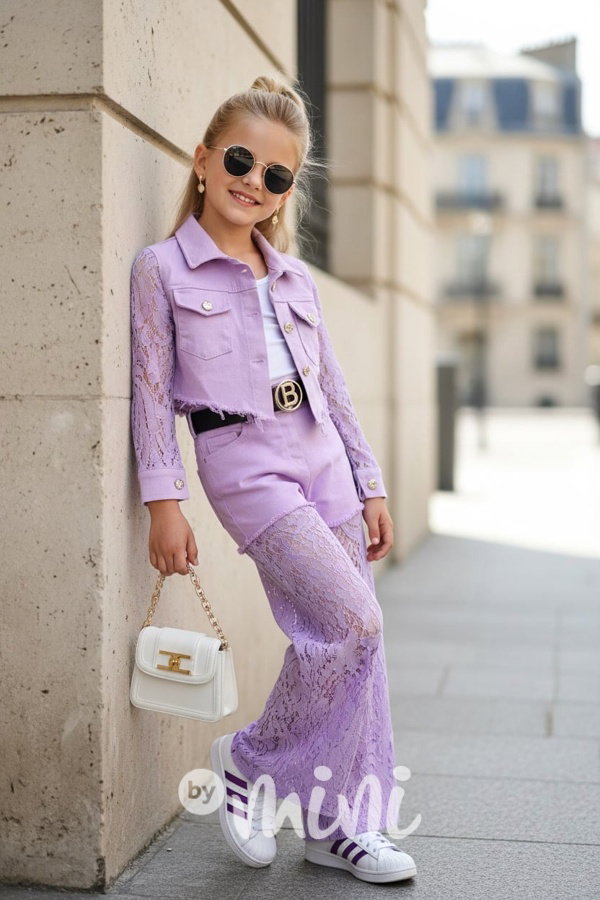 Glam lace denim bunda lila