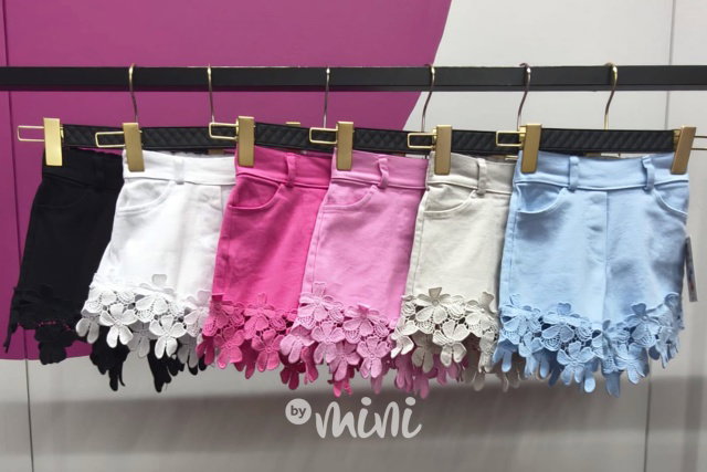 Flower denim kraťasy bílé