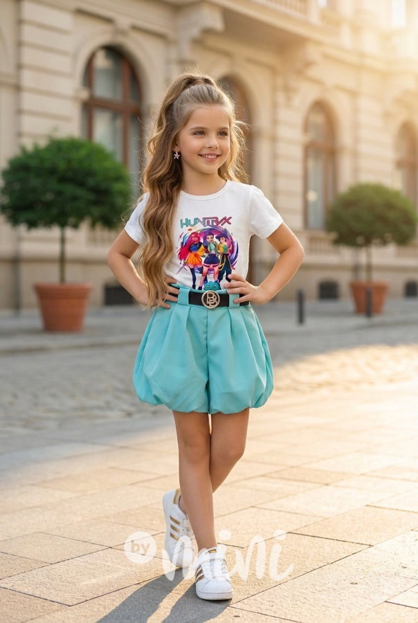 Balloon shorts s páskem tyrkys