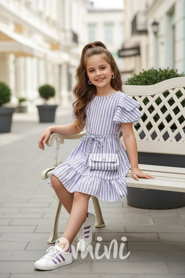 Letní lila marina šaty poseté kamínky + kabelka