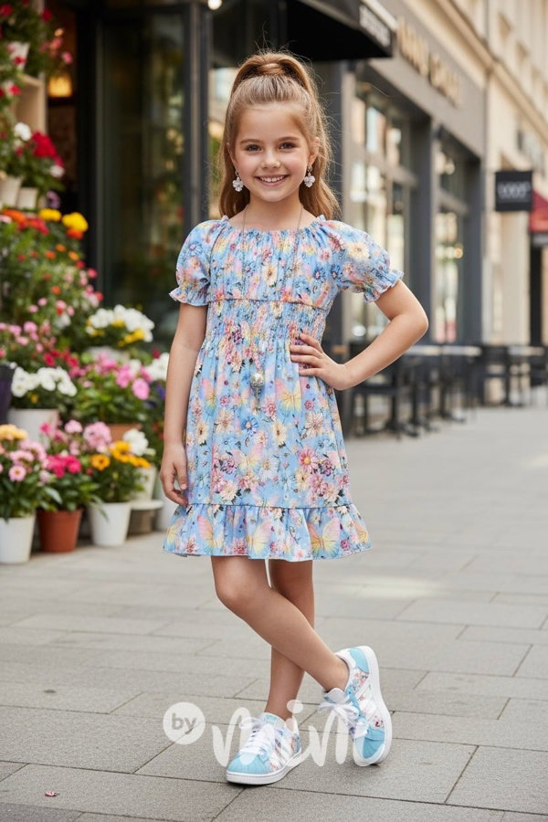 Flower šaty s řetízkem blue