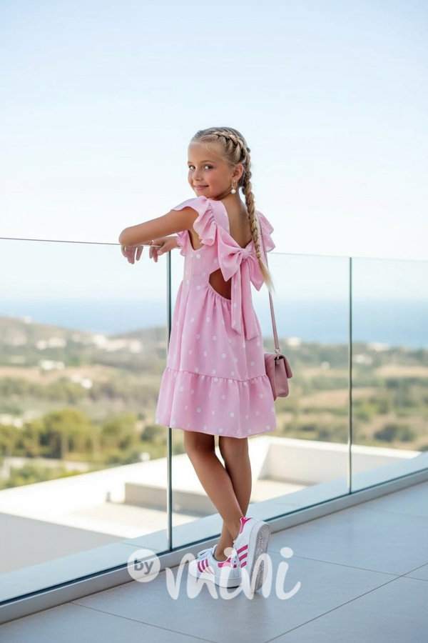 Petit puntíkaté šaty s mašličkou PINK