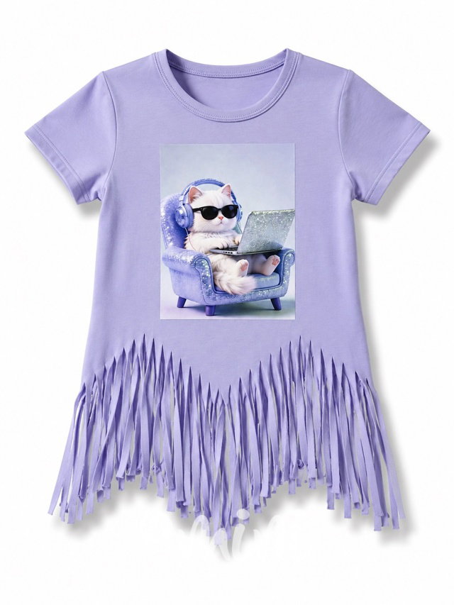 Kitty boss triko s třásněmi fialové