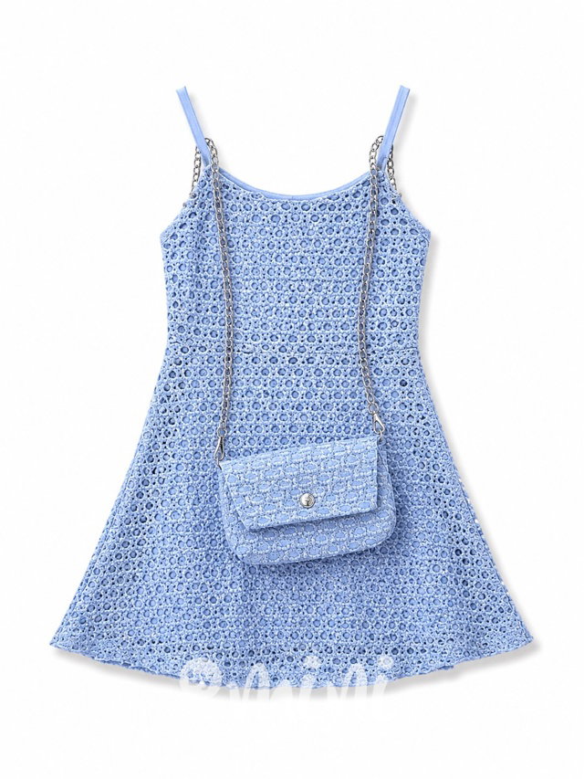 Letní děrované šaty s kabelkou blue