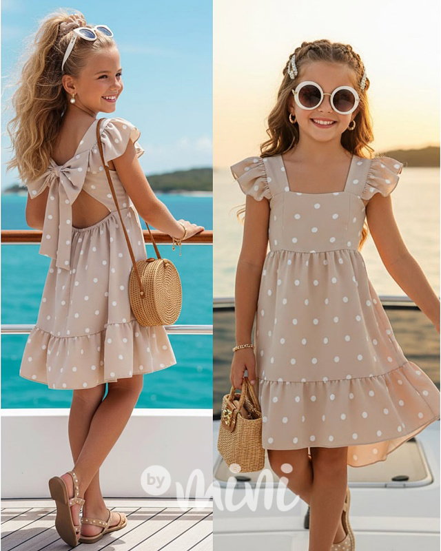 Petit puntíkaté šaty s mašličkou BEIGE