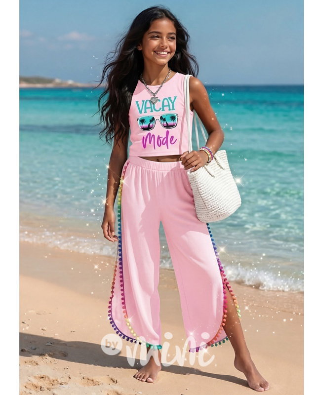 Vacay mode pompon letní beach set růžový