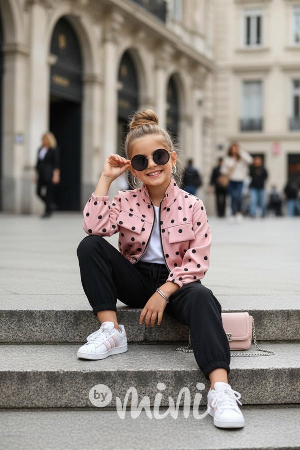 Puntíkatá mikinová bunda pink