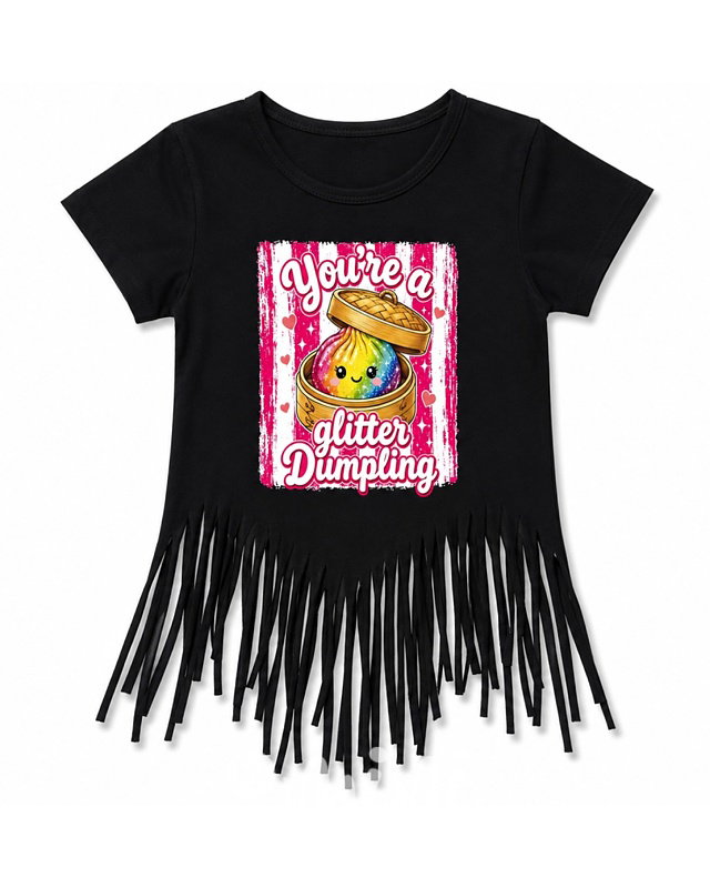 Squishy dumpling glitter triko s třásněmi černé