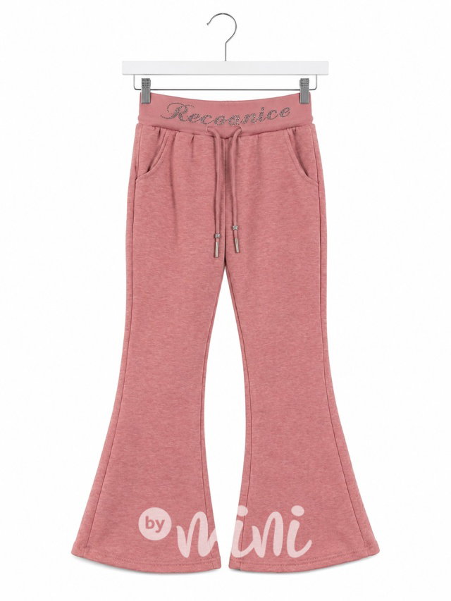 Pink melange zvonové tepláky s kamínky