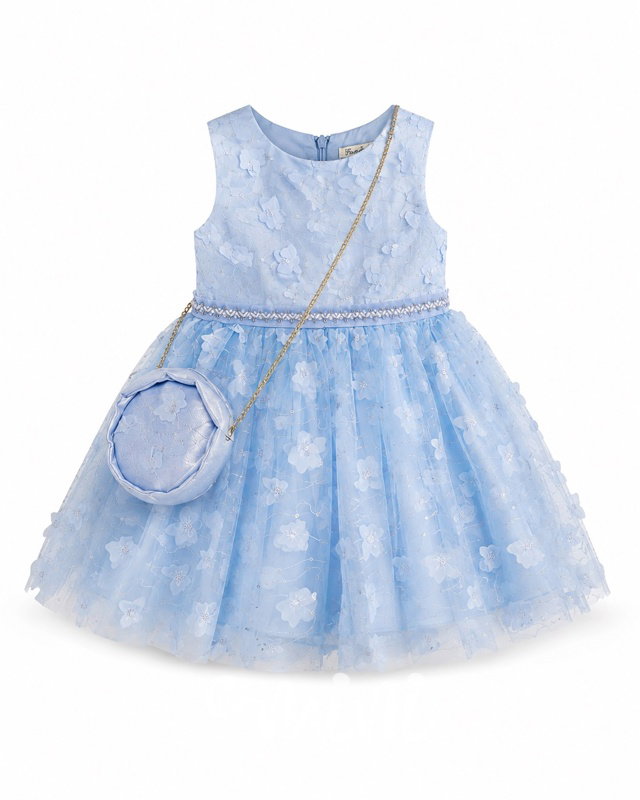 Luxusní motýlkové šaty s kabelkou baby blue