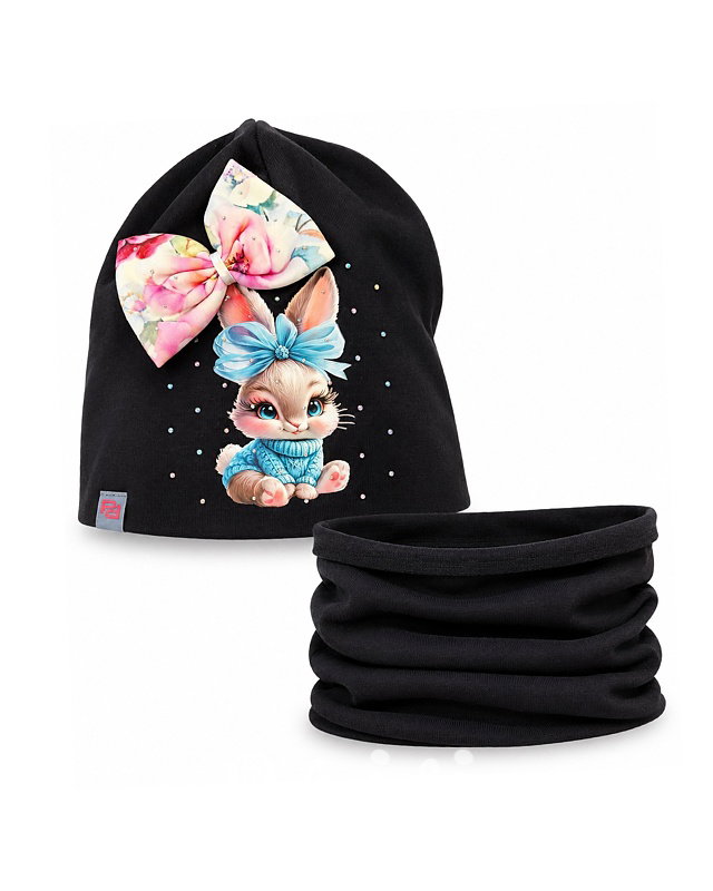 Sweet bunny čepice + nákrčník s kamínky black