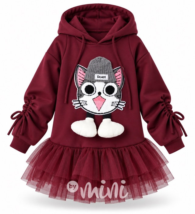 Podzimní mikinová tunika s tylem KITTY bordo