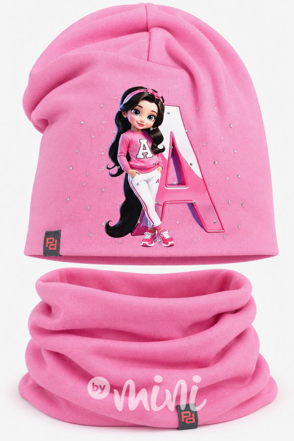 Pink Academy čepice + nákrčník s kamínky