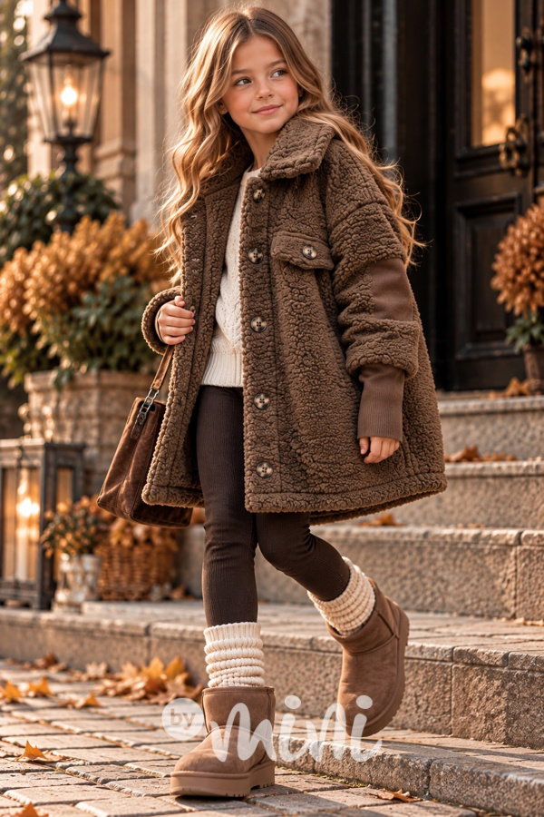 Beránkový fashion kabátek chocolate